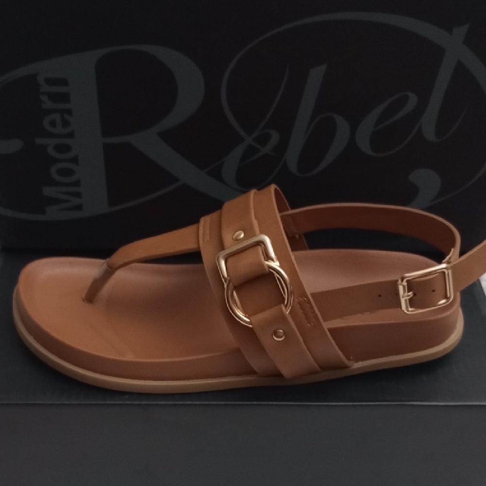 Tan Sandals with Gold Buckle